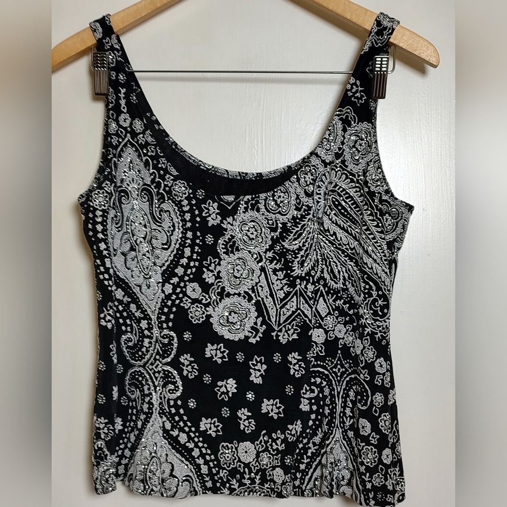 Alex Evenings Black and White Paisley Glitter Tank And Blazer Set - Picture 10 of 13